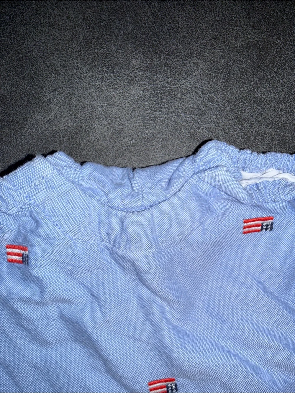 Janie and Jack Light Blue Embroidered Flag Bubble Overalls